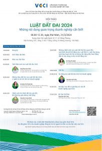 Read more about the article Hội thảo “Luật Đất đai 2024: Những nội dung quan trọng doanh nghiệp cần biết” | Thứ Năm, ngày 21/3/2024