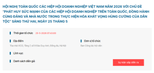 Read more about the article [Hỗ trợ truyền thông] – Mời đăng ký tham dự Hội nghị toàn quốc các Hiệp hội Doanh nghiệp Việt Nam năm 2026