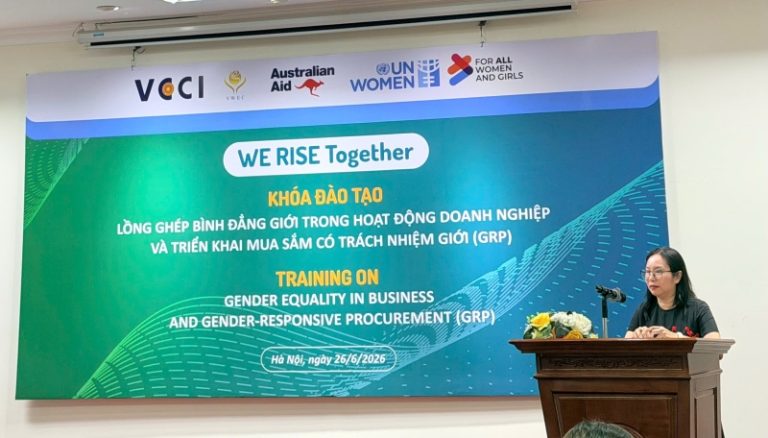 Read more about the article Khóa đào tạo “Lồng ghép Bình đẳng giới trong hoạt động doanh nghiệp và triển khai Mua sắm có trách nhiệm giới (GRP)” ngày 26/6/2026 tại Hà Nội